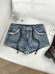 Elamini Women's Casual Versatile Denim Shorts With Pockets - Light Wash - View 1