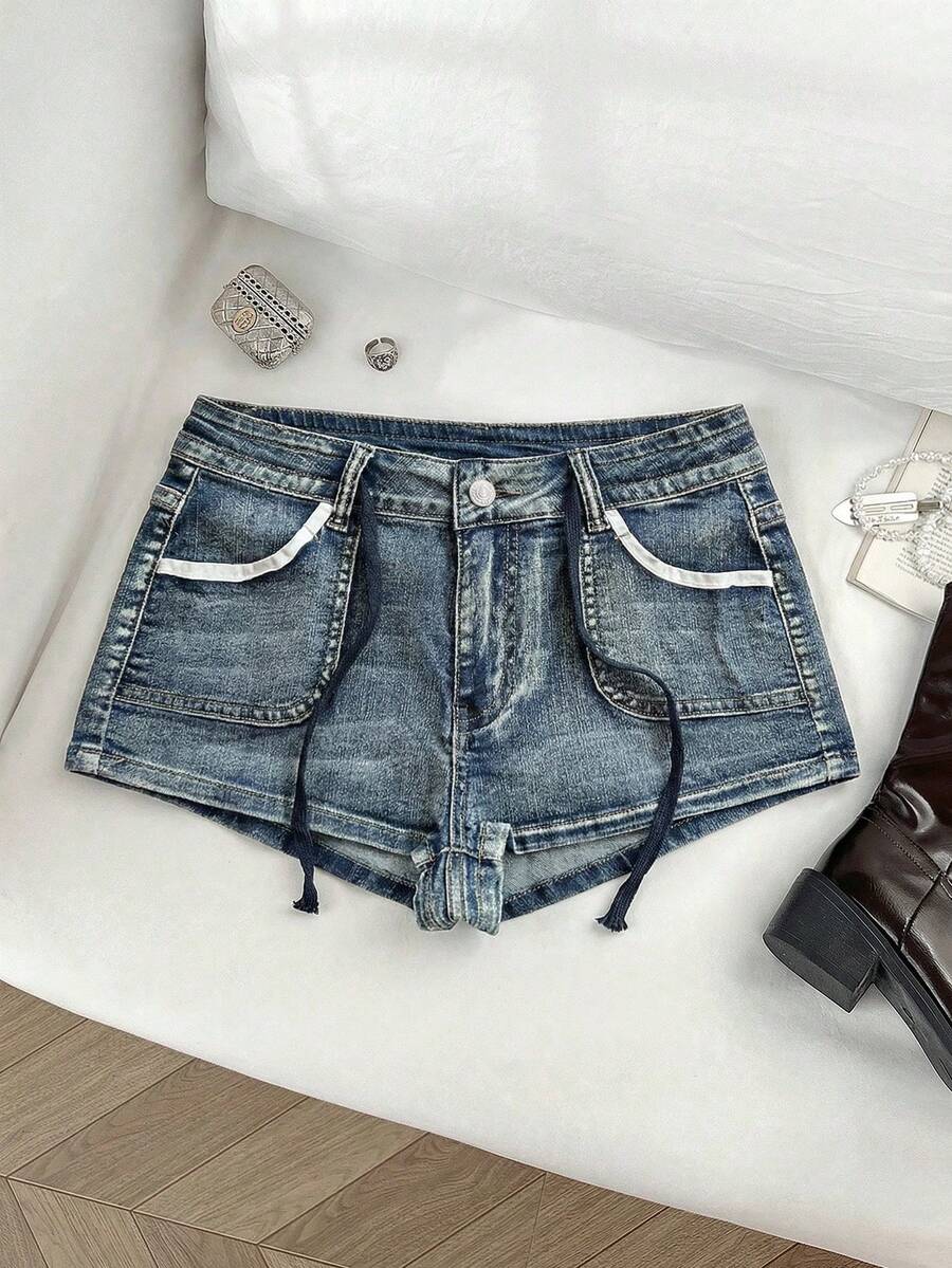 Elamini Women's Casual Versatile Denim Shorts With Pockets - Light Wash - View 1