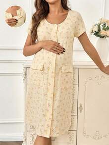Maternity Ditsy Floral Delivery Dress - Multicolor - View 6