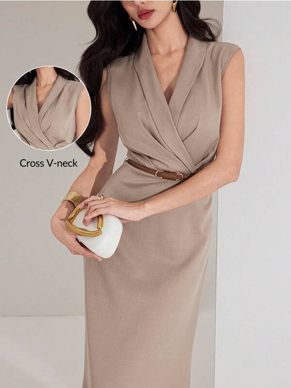 Heiryn Vestido sin mangas de unicolor elegante para mujer, de verano