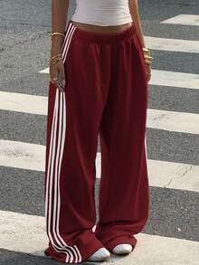 Muchica Pantalones de chándal de pierna ancha de punto de algodón color vino tinto para mujer - Burdeos - Ver 5