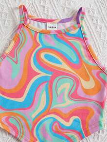 SHEIN Baby Girl Cute Floral Knit Vest & Shorts Set, Summer - Multicolor - View 5