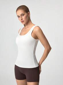 Loungeista 1 peça de blusa básica branca casual com decote em U, sem costas, acolchoada e removível, slim fit - Branco - Ver 6