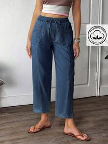 EMERY ROSE Quần jeans nữ cỡ lớn, màu xanh nhạt, không co giãn, dáng côn, phong cách đường phố thường ngày. - Rửa trung bình - Xem 9