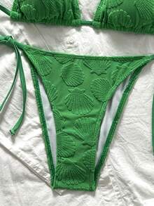 Swim Mod 女士提花面料挂脖比基尼套装，适合春夏度假穿着 - 綠色 - 查看 6