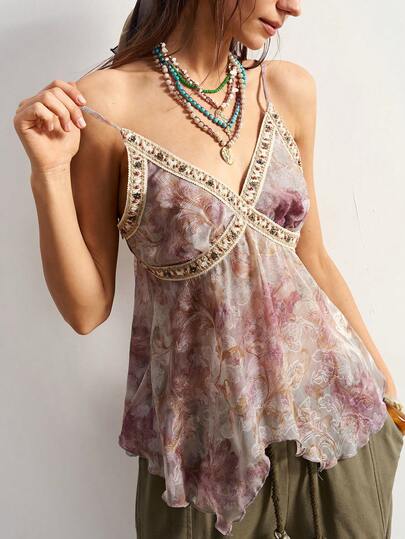 Bohemela 女士休闲纯色梭织不对称下摆吊带衫