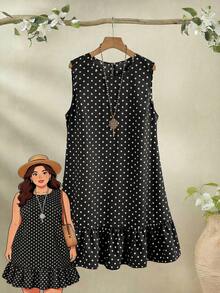 EMERY ROSE Đầm chấm bi thời trang cỡ lớn dành cho nữ, kiểu dáng xếp nếp. - màu đen - Xem 8