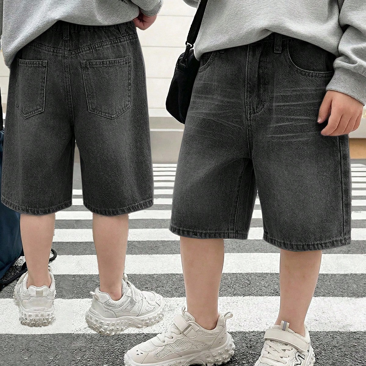 Pantalones cortos vaqueros casuales de verano con bolsillos en ángulo lavados para niños preadolescentes