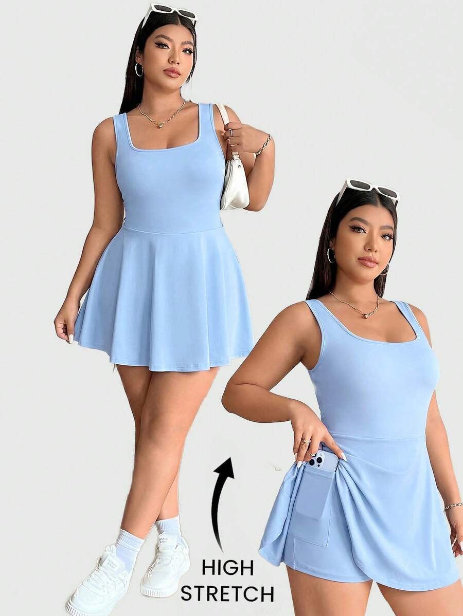 Solflare Mono sin mangas de unicolor con bolsillos para mujer talla grande, azul claro - Celeste - Ver 1