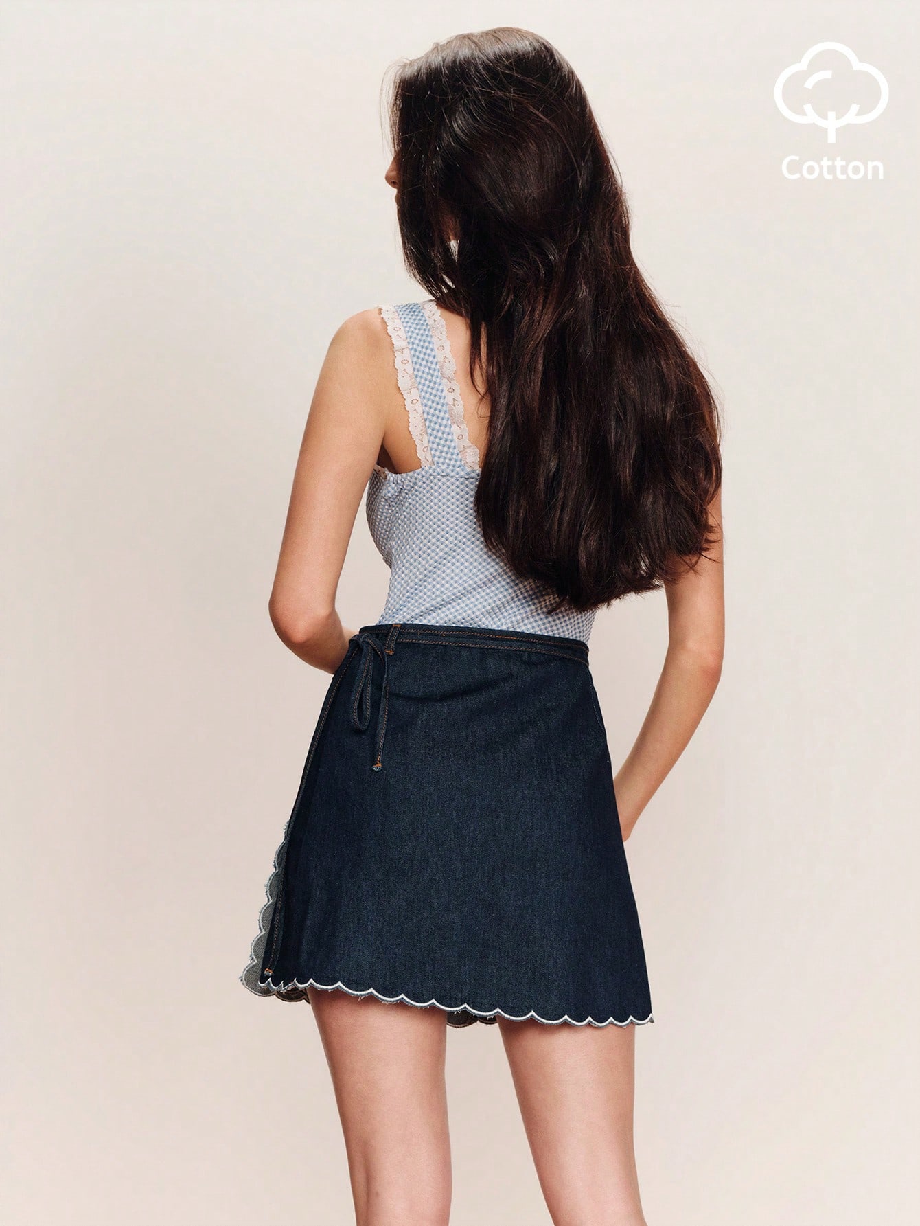 Dark Denim Cotton Mini Skirt With Scalloped Hem Cute Spring Summer Skirt French Style Parisian Style Going Out