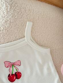 Emery Rose Kids Emery Rose Kids 女童夏季休闲樱桃印花吊带背心和格子短裤套装 - 紅白色 - 查看 7