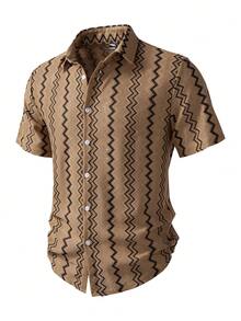 Manfinity Homme Áo sơ mi nam tay ngắn kẻ sọc, chất liệu vải dệt họa tiết, cỡ tiêu chuẩn, thích hợp làm quà tặng cho bạn trai. - Nhiều màu - Xem 3