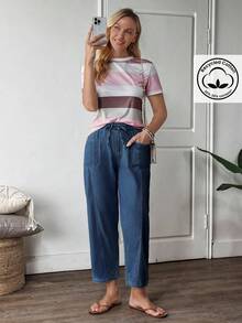 EMERY ROSE Quần jeans nữ cỡ lớn, màu xanh nhạt, không co giãn, dáng côn, phong cách đường phố thường ngày. - Rửa trung bình - Xem 6