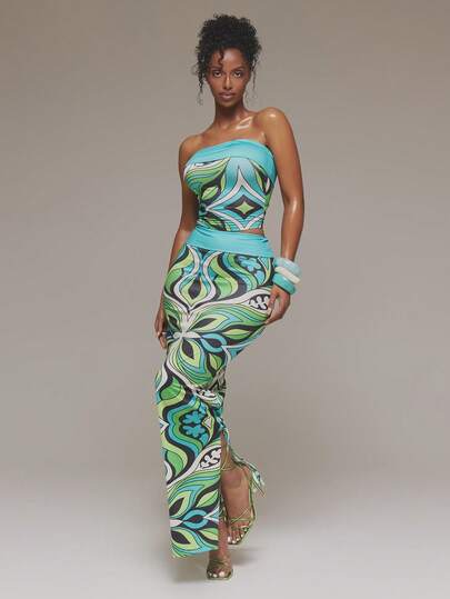 MUSERA 印花修身长裙，春夏伊比沙岛音乐节度假风，可爱性感，Y2K风格，夜店热带诱惑