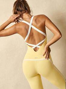 VARSIVA Women's Casual Sports Contrast Stripe Jumpsuit - Mustard Yellow - View 9