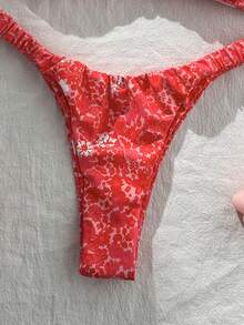 Swim Mod Conjunto de bikini sexy con corte alto y fruncido, estampado aleatorio, para verano - Multicolor - Ver 4