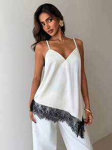 Aloruh Sexy Versatile Black Asymmetric Lace Halter Top - Apricot - View 3