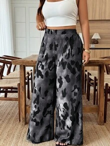 Pantalones anchos casuales de talla grande con estampado de leopardo para mujer, primavera/verano - Multicolor - Ver 3