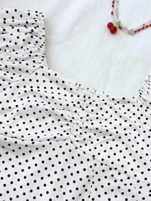 SHEIN Tween Girl Casual Minimalist Comfortable Polka Dot Backless Top,Kids - White - View 7