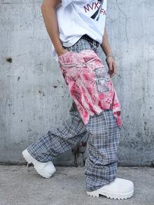 Manfinity EMRG 男士牛仔印花阔腿裤 - 彩色 - 查看 4