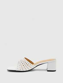 CUCCOO BIZCHIC Giày sandal cao gót nữ màu đỏ tía, kiểu dáng thoải mái với phần trên khoét rỗng, mũi vuông, thích hợp cho việc đi làm. - trắng - Xem 9