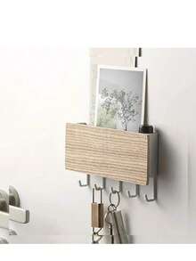 1pc Wall Mounted Key Holder Rack, Wooden Multi-Purpose Storage Organizer - Multicolor - View 9