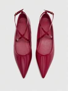 CUCCOO BIZCHIC Cross Strap Flat Bottom Fashion Pointed Toe Low Vamp Women's Shoes - Burgundy - View 2