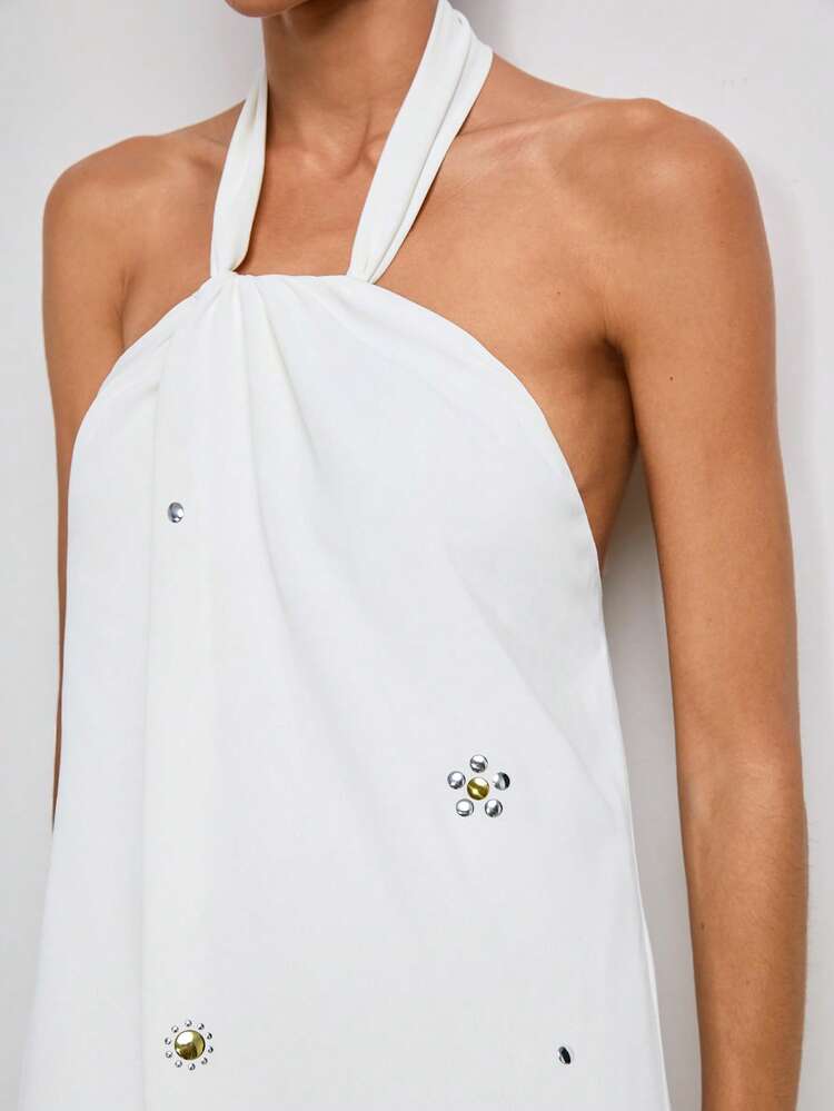 SHEIN Maija Women's Rivet Decor Pleated Casual Party Dress