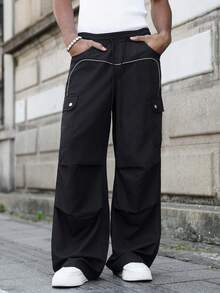 Manfinity EMRG Men's Loose Reflective Multi-Pocket Drawstring Cargo Pants - Black - View 5