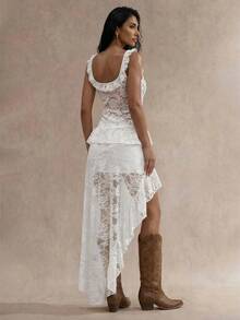 Glamine 白色蕾丝无袖荷叶边性感女式衬衫 - 白色 - 查看 2