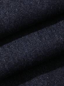 Quần jeans nam màu xanh hải quân đã giặt, thiết kế phối nhiều mảnh vải, cài nút, dáng dài. - Màu xanh lam - Xem 3