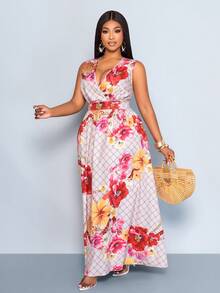 SOLERSUN Além disso, o vestido Plus Size Feminino com estampa retrô vibrante, decote halter nas costas, decote em V profundo e silhueta em A é perfeito para ocasiões como festivais de música, Páscoa, Nashville, temas boêmios, aniversários, formaturas, uso diário, férias, cruzeiros, praias e banhos de sol. - Rosa - Ver 2