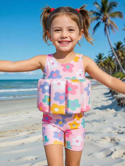 Emery Rose Kids Emery Rose Kids Áo tắm liền thân không tay họa tiết kỳ lân cầu vồng đan len dành cho bé gái