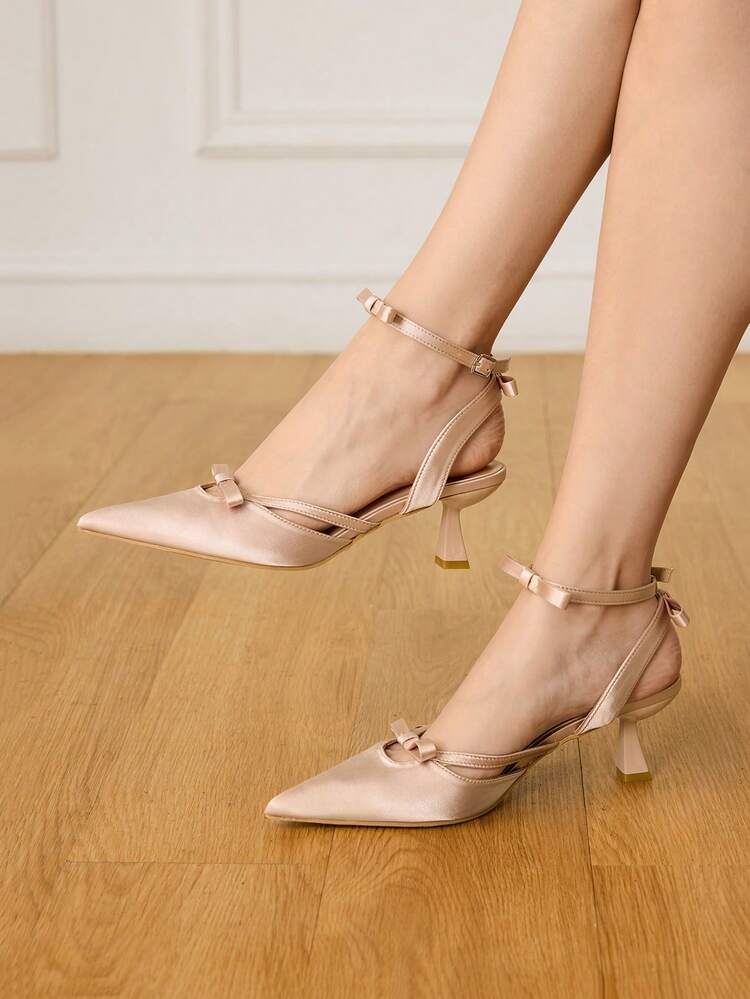 CUCCOO HITCHD Giày sandal mũi nhọn gót thấp bằng satin thời trang nữ, giày Mary Jane có nơ phía sau. - Màu Hồng baby - Xem 4