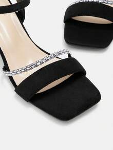 CUCCOO CURVES Women Shoes Women's Square Toe Black Strap With Rhinestone Strap Design Daily Versatile Fashion Wide Last High Sandals - Black - View 4