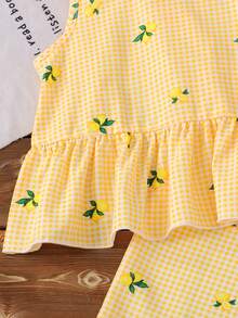 Emery Rose Kids Emery Rose Kids Bộ áo hai dây và quần họa tiết chanh kẻ caro cho bé gái - Màu vàng - Xem 8