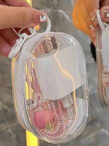 2pcs/1pc Portable Mini Clear Zipper Storage Pouch, Multi-Functional Jewelry Organizing Bag For Earphones, Power Bank, Keychains, Rings, Perfume, Unisex Travel Essential (Keychain Style Random) ,Jewellery Box,Pouch,Makeup Brush Holder, - Black - View 4
