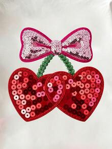 6件套女童春夏休闲时尚创意个性清新可爱简约闪亮蝴蝶结樱桃图案印花T恤短裤套装，舒适日常穿搭，温暖夏日风格，适合女孩 - 彩色 - 查看 4