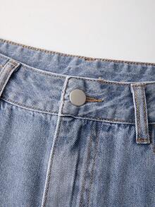 GlowEve 女士休闲日常蝴蝶结刺绣斜插口袋牛仔裤 - 藍色 - 查看 5