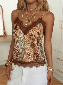 SHEIN EZwear 女士时尚蕾丝拼接吊带背心 - 彩色 - 查看 4