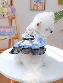 PETSIN 1 bộ váy cho mèo/chó, váy hầu gái dễ thương cho thú cưng, váy hóa trang tay phồng kẻ caro xanh dương cho chó nhỏ. - Màu xanh lam - Xem 6