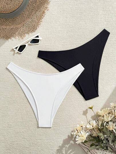 Swim Vcay Bộ 2 quần bikini nữ màu trơn, 1 đen 1 trắng, đồ bơi mùa hè, thương hiệu Zestiva, thời trang, cổ điển, cơ bản, màu trơn.