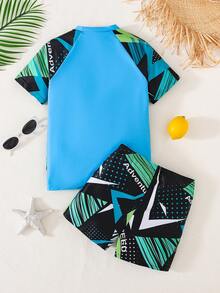 SHEIN Tween Boy Casual Minimalist Round Neck Short Sleeve Shorts Swimsuit Set, Suitable For Summer Swimming, Vacation, Beach Wear - Multicolor - View 2