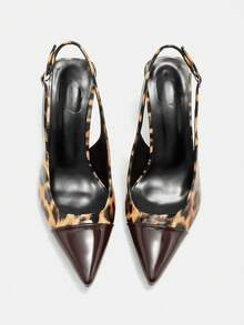 CUCCOO CURVES Giày nữ mũi nhọn, họa tiết da báo, thiết kế khóa cài, đa năng, thời trang hàng ngày, phom rộng, cao gót. - Cà phê báo - Xem 5