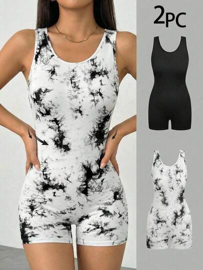 SHEIN EZwear Bộ áo liền quần ôm sát bằng vải dệt kim nhiều màu dành cho nữ