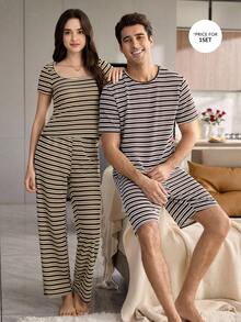 CoupledUp Woven Striped Casual Men's Pajama Set - Multicolor - View 1