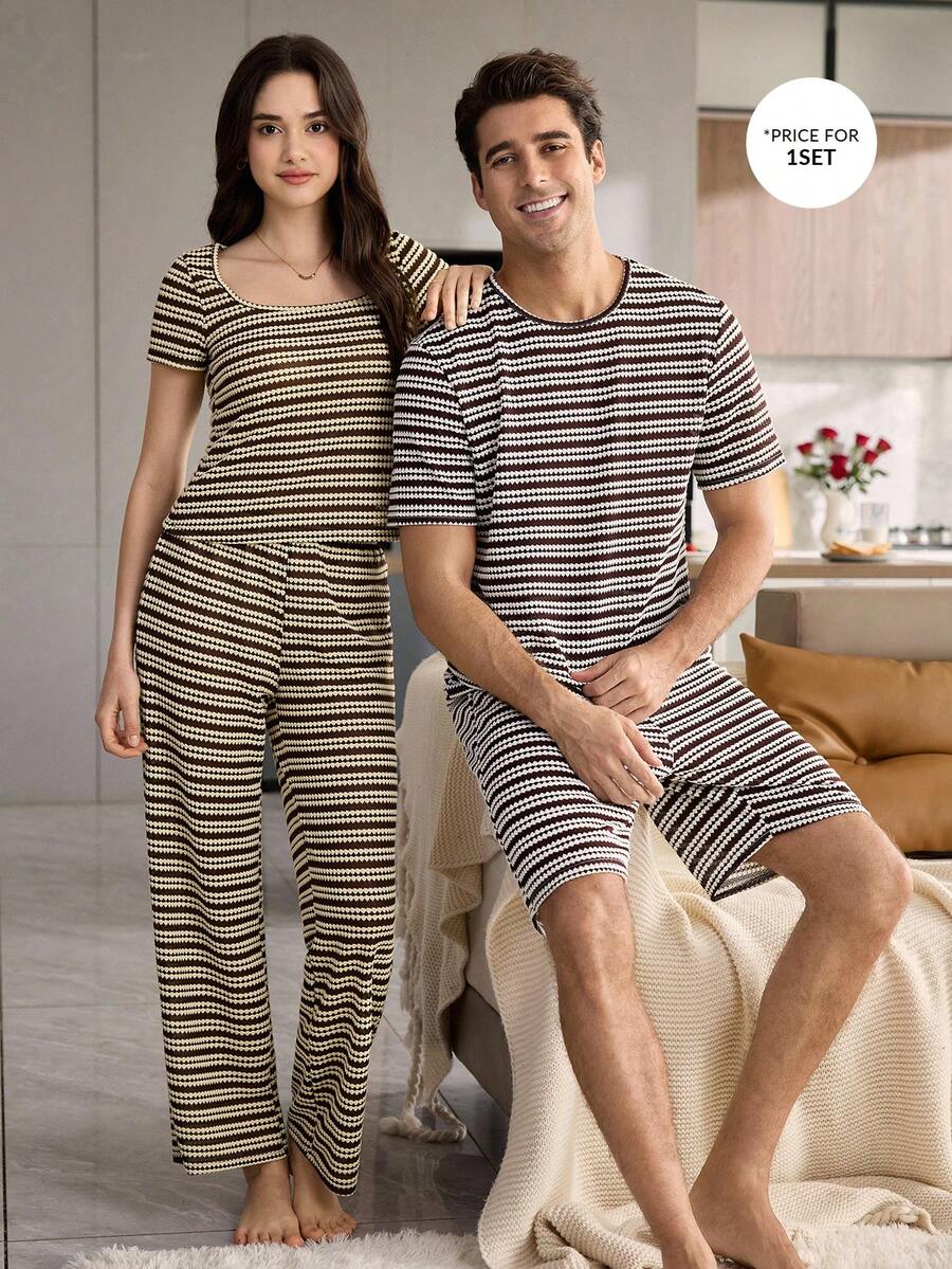 CoupledUp Woven Striped Casual Men's Pajama Set - Multicolor - View 1