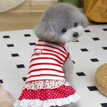 狗狗服装、猫咪服装、动物裙装、宠物春夏新品系列、幼犬连衣裙、公主风百搭连衣裙、条纹印花、小型动物服装、清凉防晒霜 - 彩色 - 查看 22