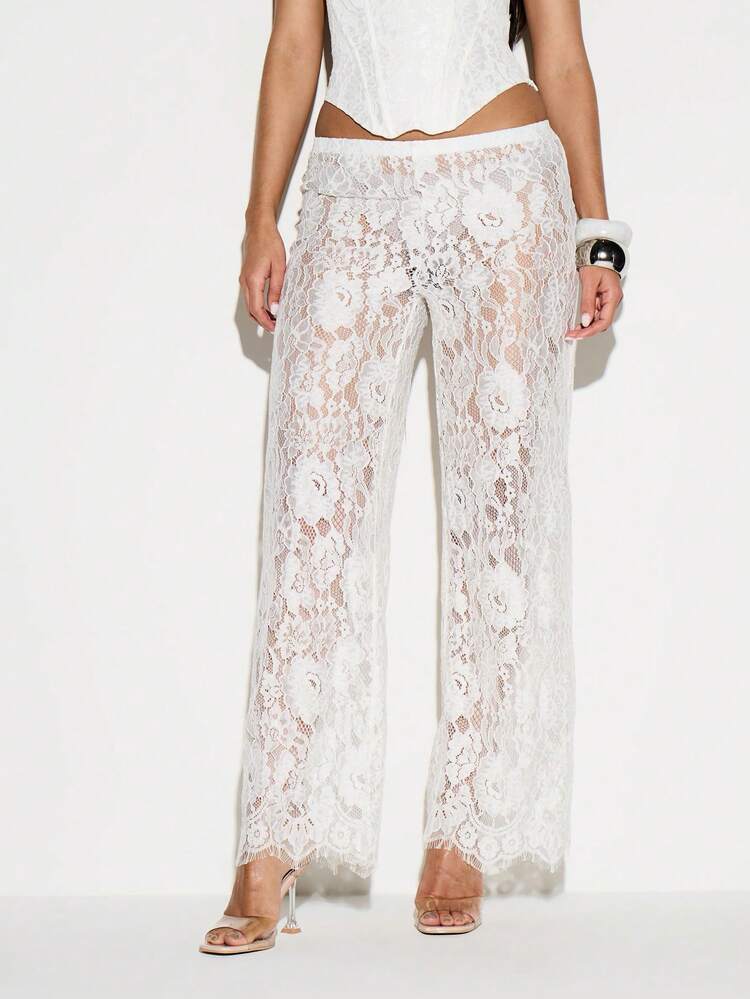 KIZN White Lace Wide Leg Palazzo Pants