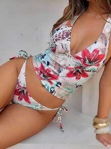 Swim Glamine Bộ đồ bơi tankini nữ đi biển họa tiết da báo và hoa - Nhiều màu - Xem 1